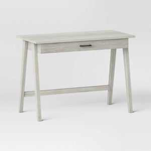 Writing Desk Weathered White Finish H-Stretcher Base Modern Farmhouse