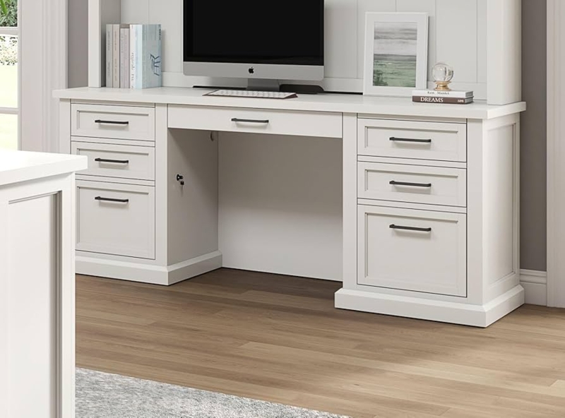 Writing Desk White Finish Tapered Legs Two Drawers