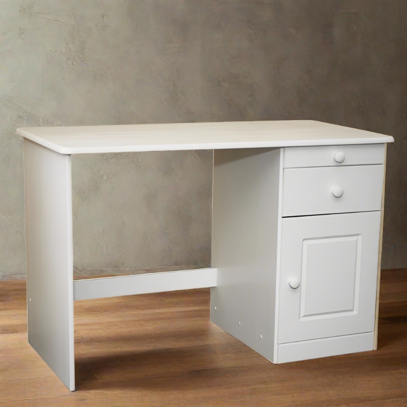 Writing Desk White Four Drawer Pedestal Recessed Panels Shaker Style