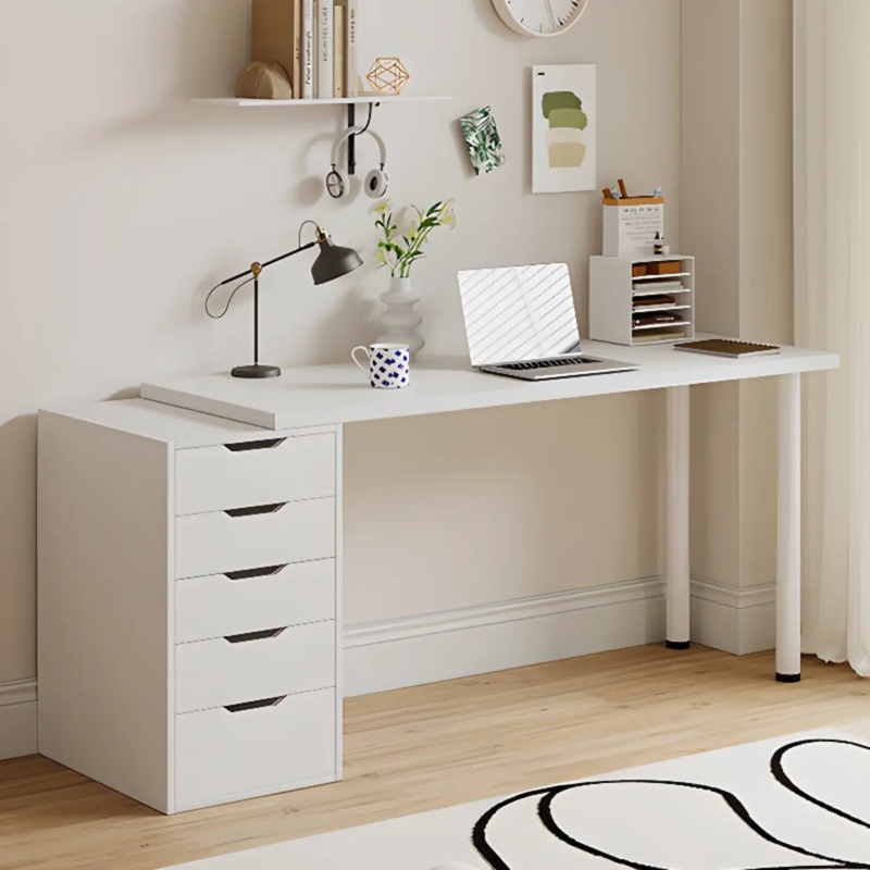 Writing Desk White Handleless Drawers Tapered Gold Legs Modern