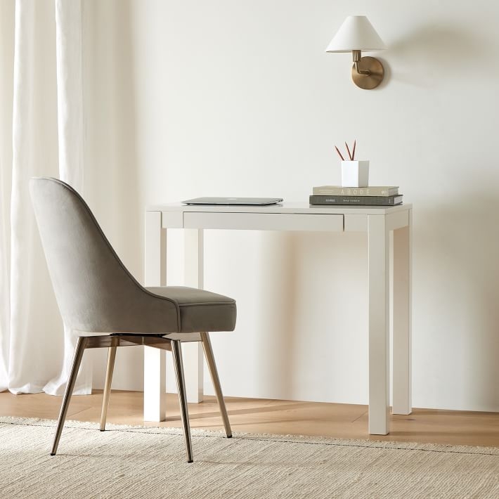 Writing Desk White Mini Desk Parsons Silhouette Integrated Drawer