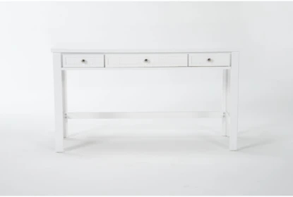 Writing Desk White Three-Drawer with Tapered Wood Legs