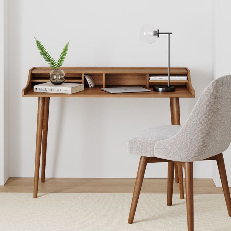 Writing Desk White Top Wood Legs Integrated Drawer Nordic Workspace
