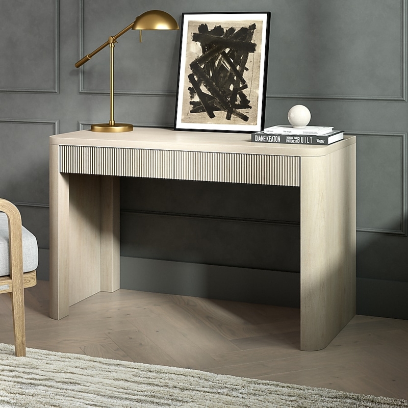 Writing Desk White with Gold Sled Base Legs Modern Glam Office