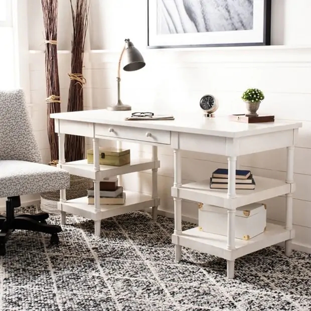 Writing Desk Whitewashed Fir Multi Drawer Hutch Farmhouse Style