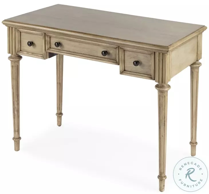 Writing Desk with Antique Beige Distressed Finish and Cabriole Legs