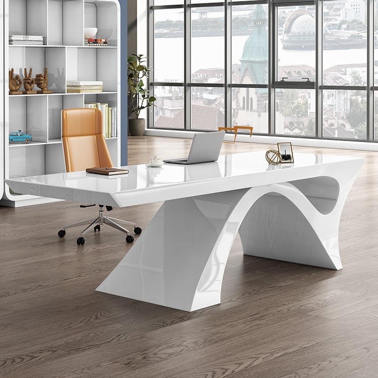 Writing Desk with Arched Base and Thick Tabletop Design