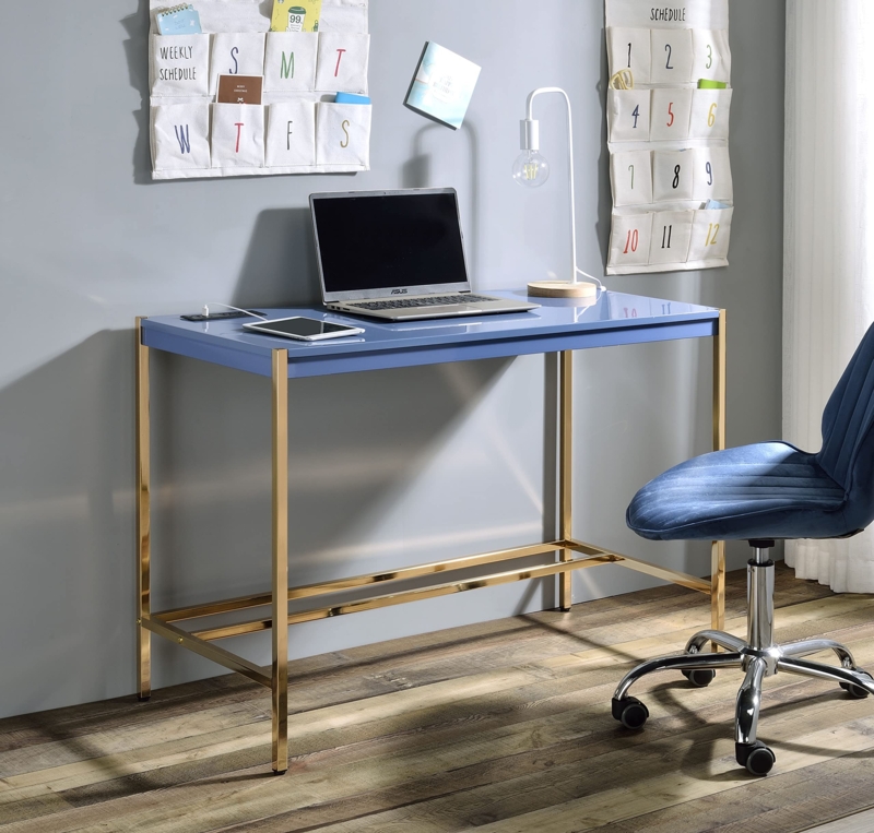 Writing Desk with Built-In Power Hub and Black X-Cross Legs