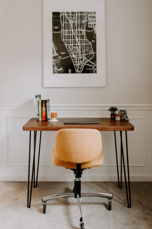 Writing Desk with Butcher Block Top and Black Hairpin Legs