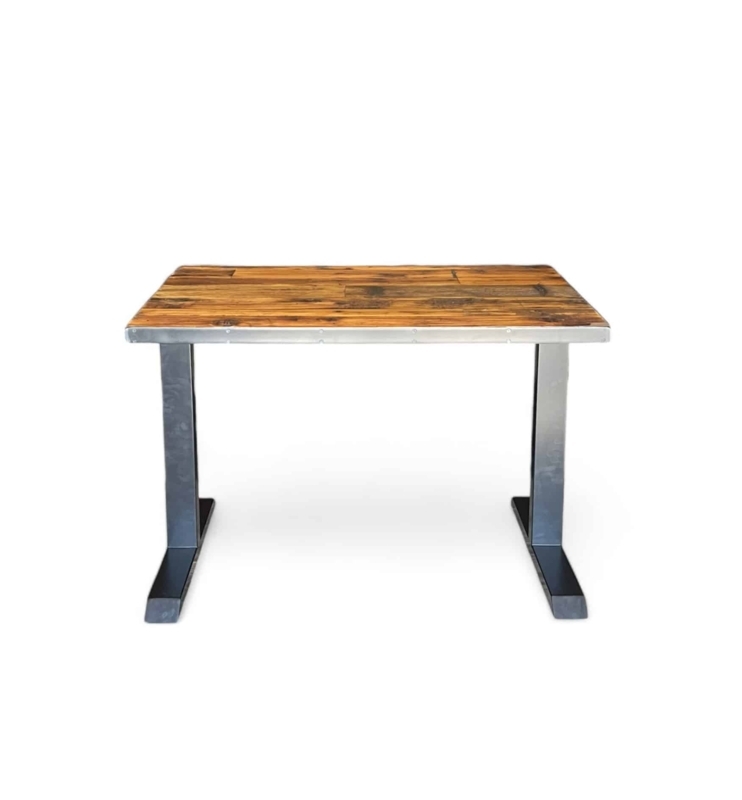 Writing Desk with Distressed Wood Top and Black Iron Legs, Farmhouse.