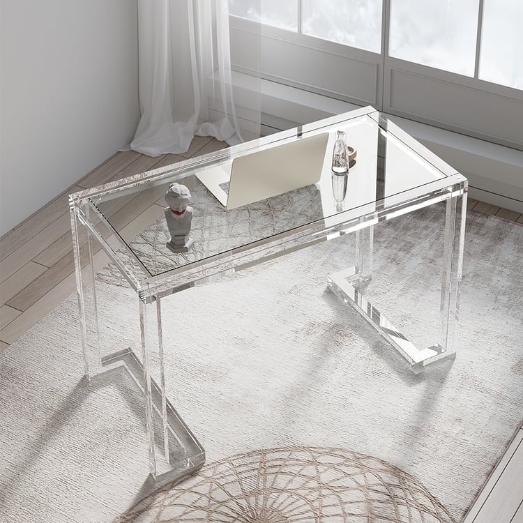 Writing Desk with Double-Tier Glass and Clear Acrylic Legs