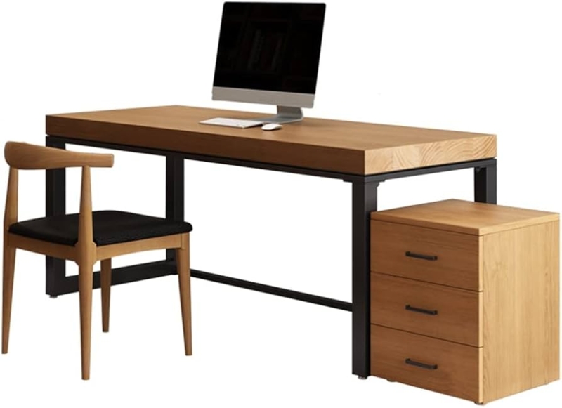 Writing Desk with Double Workstation Length and Under-Desk Cabinet.