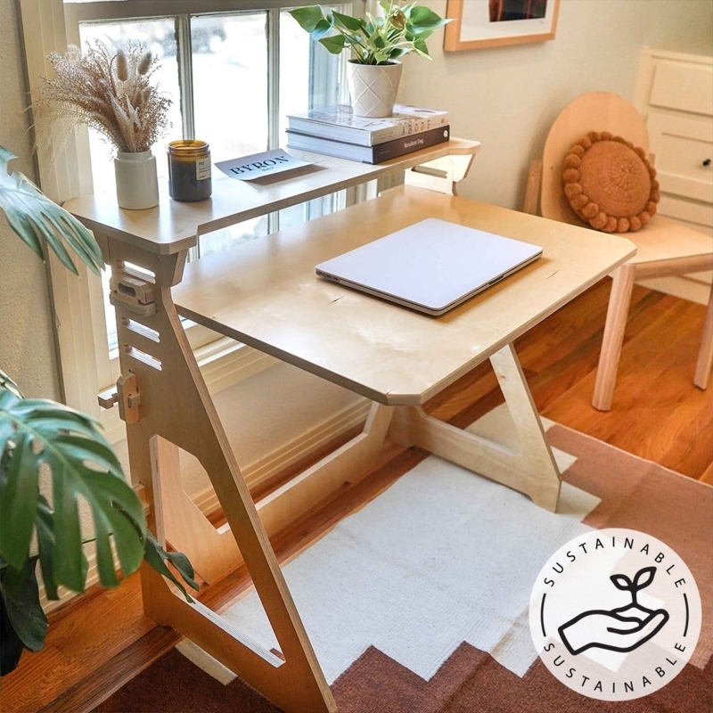 Writing Desk with Dual Tiered Shelving in Walnut Finish