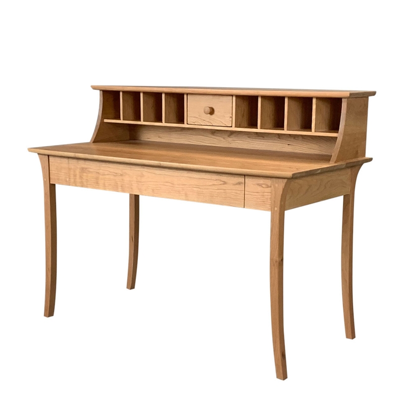 Writing Desk with Gallery Back and Cubbies Warm Wood Workspace