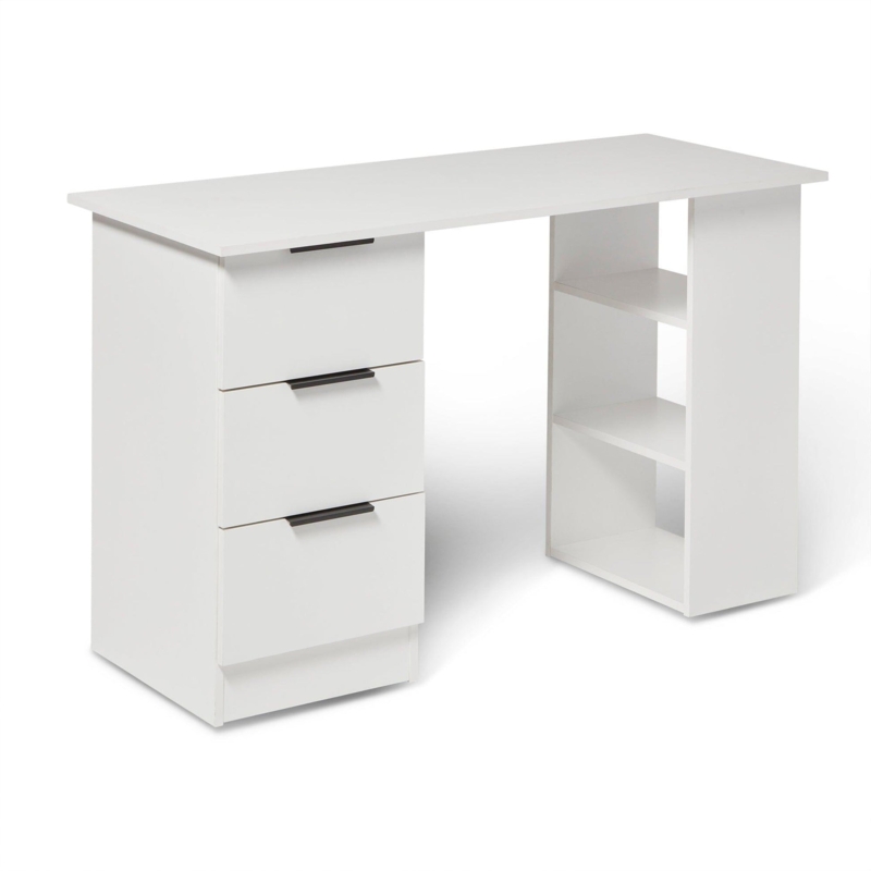 Writing Desk with Gold Tapered Legs and Three Drawer Pedestal