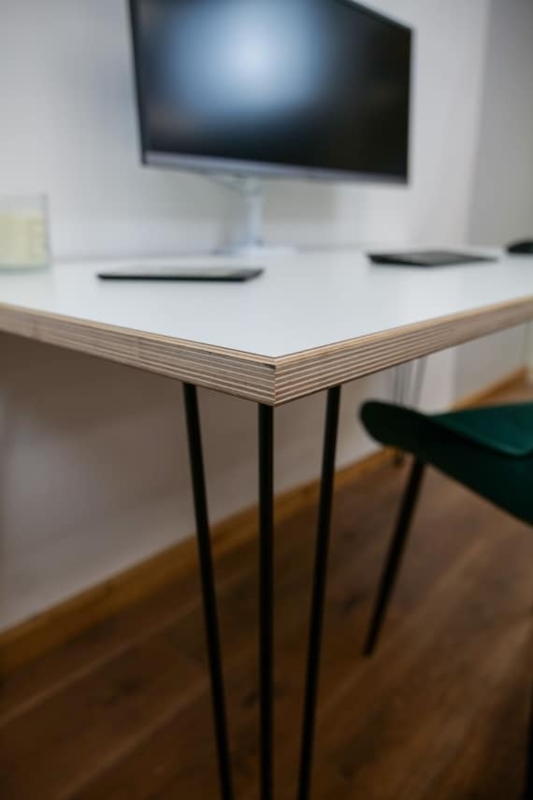 Writing Desk with Hairpin Legs, Plywood Layered Edge