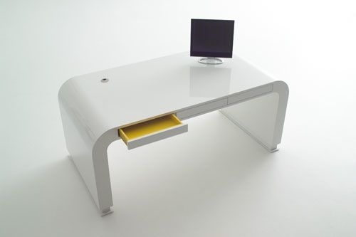 Writing Desk with High-Gloss White Finish and Polished Chrome Legs