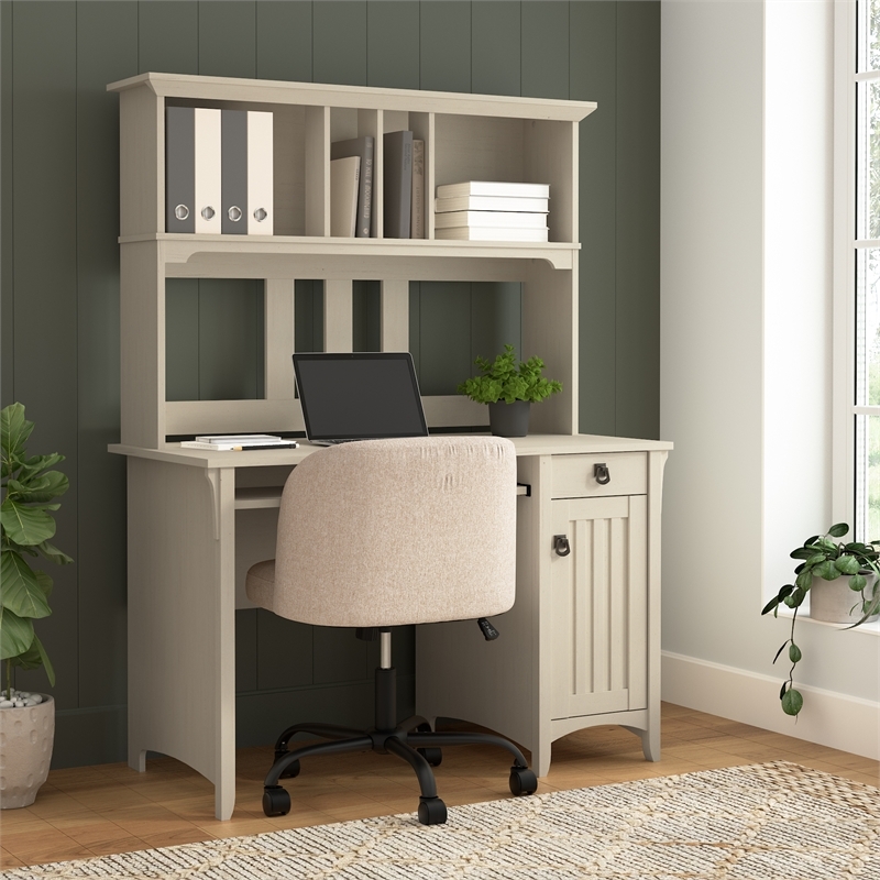 Writing Desk with Hutch, Cross-Brace Detailing, Farmhouse Mission Style.