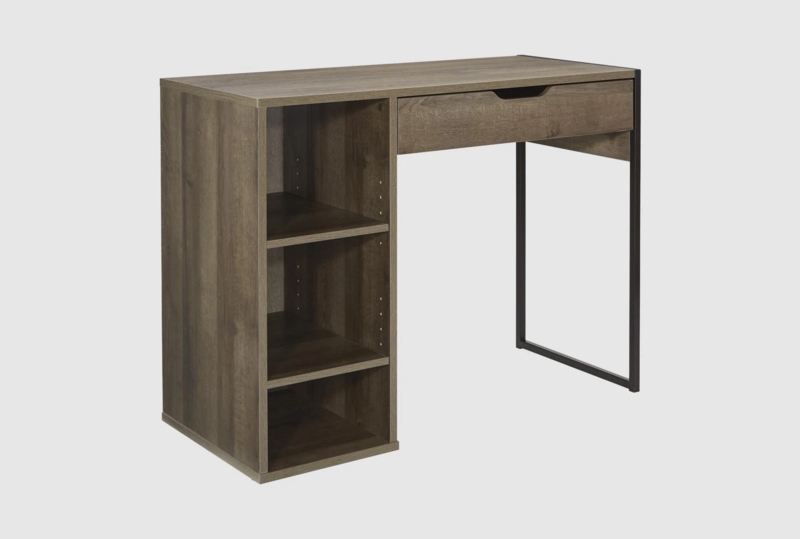 Writing Desk with Hutch Riser, Side Storage Cubbies, Grey Finish