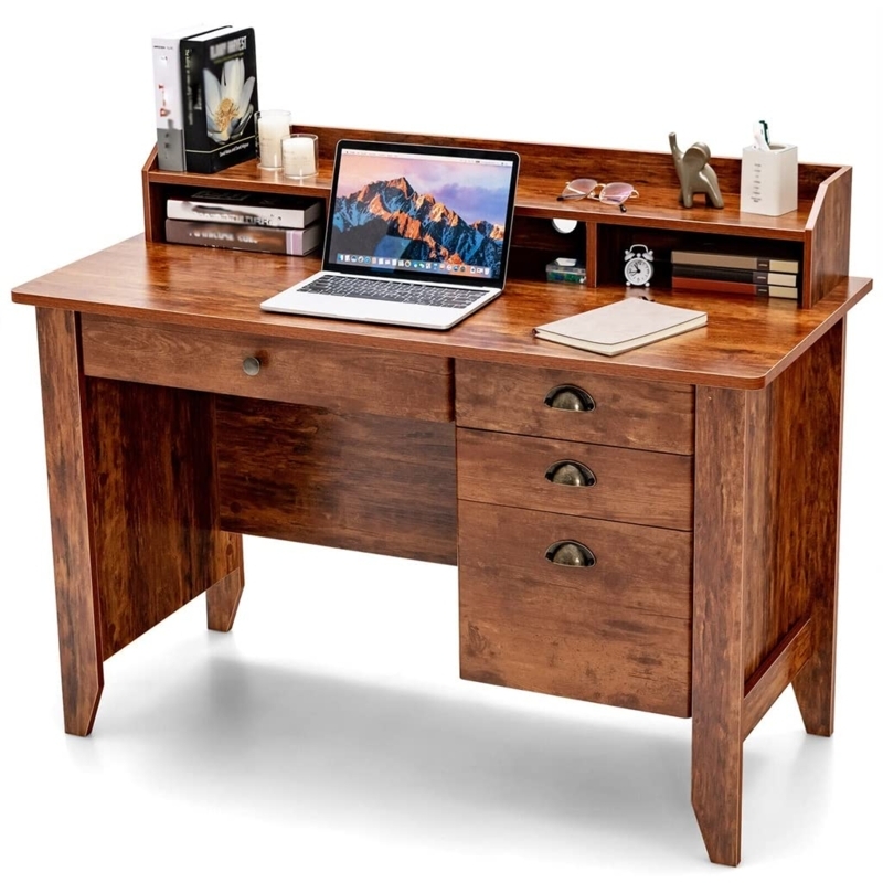 Writing Desk with Hutch Shelf Industrial Wood and Metal
