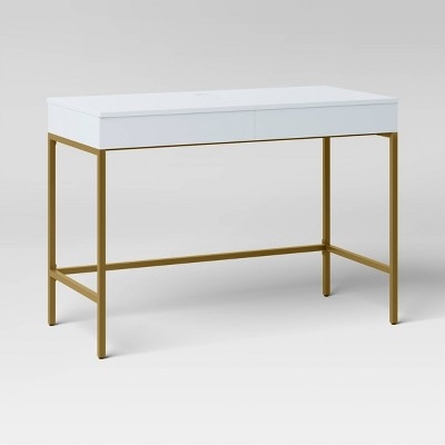 Writing Desk with Integrated Charging Station and Slim Gold Legs