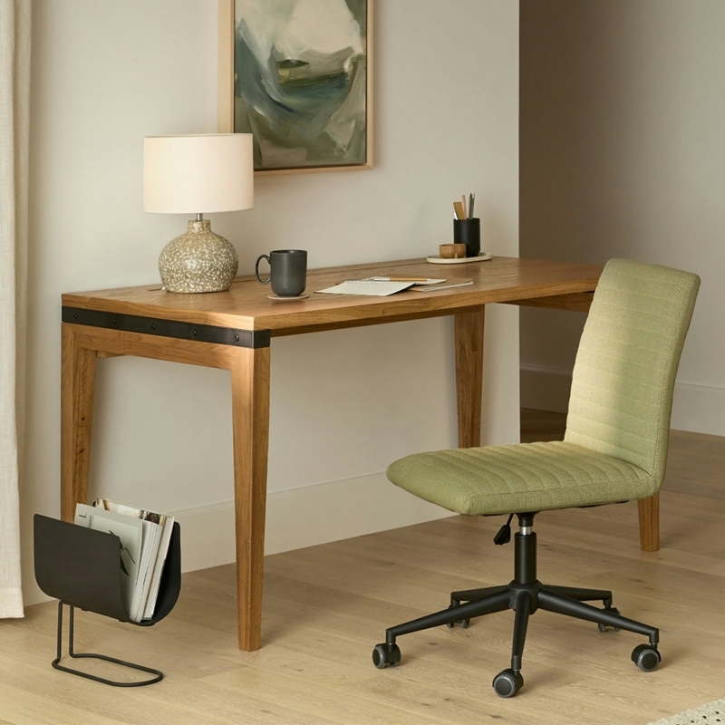 Writing Desk with Integrated Handles and Slim Black Sled Base