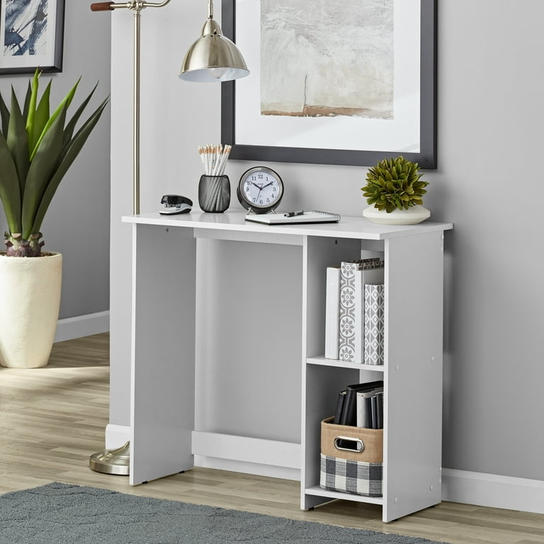 Writing Desk with Integrated Side Storage Shelves in White