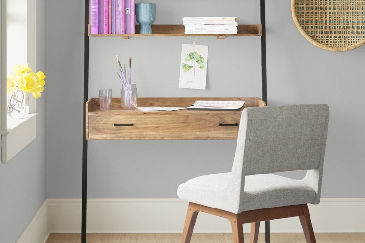 Writing Desk with Light Wood Top and Black Metal Frame Legs