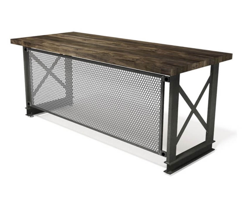 Writing Desk with Live Edge Top, Metal Legs, and Open Frame Design.