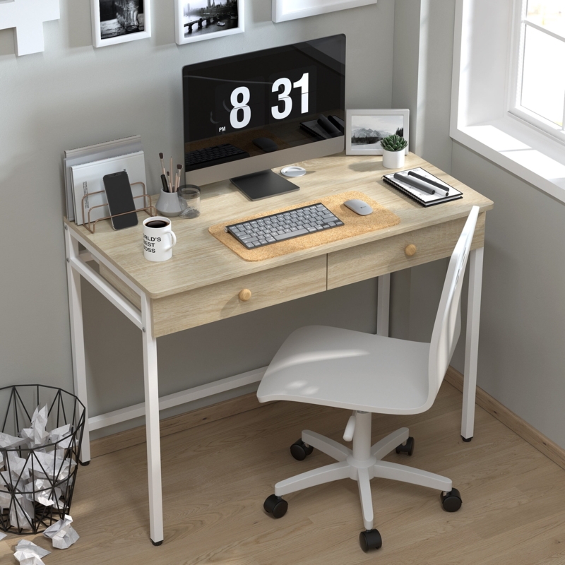 Writing Desk with Matte Beige Finish and Compact Width
