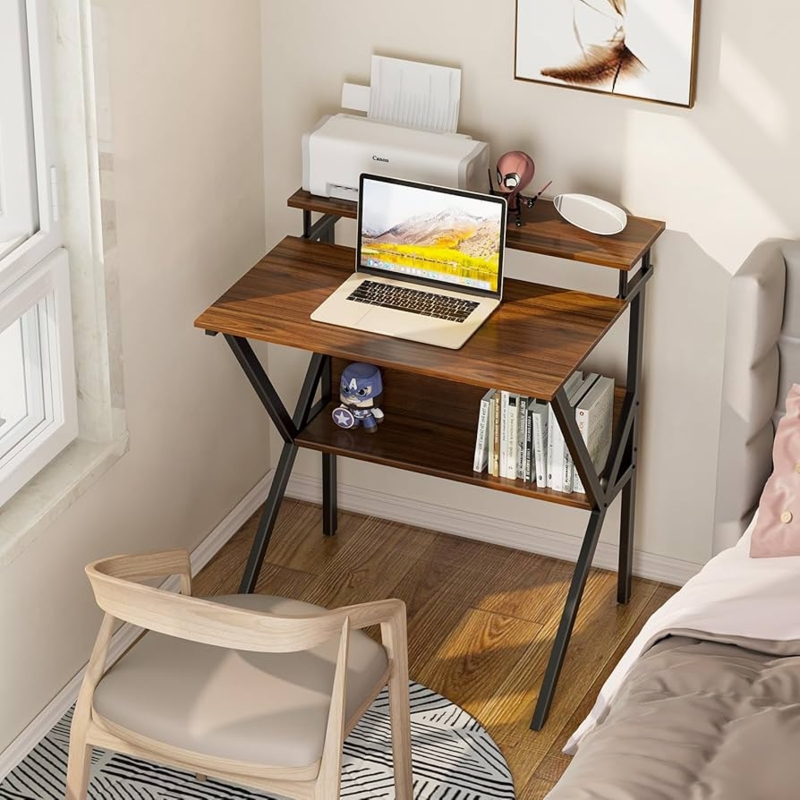 Writing Desk with Monitor Stand and Side Pocket Storage