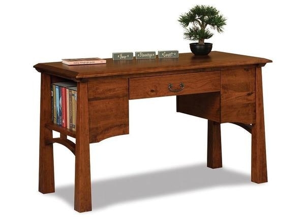 Writing Desk with Open Side Shelves Wood Home Office Desk with Shelves