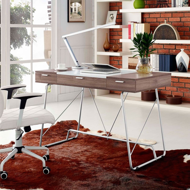 Writing Desk with Panel Leg Construction, Scandinavian Style