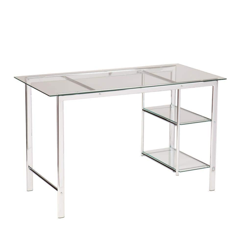 Writing Desk with Polished Chrome X-Frame Base & Glass Top