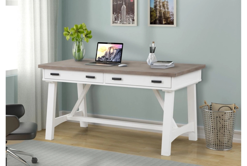 Writing Desk with Recessed Pulls and Tapered Legs, Modern Coastal Style