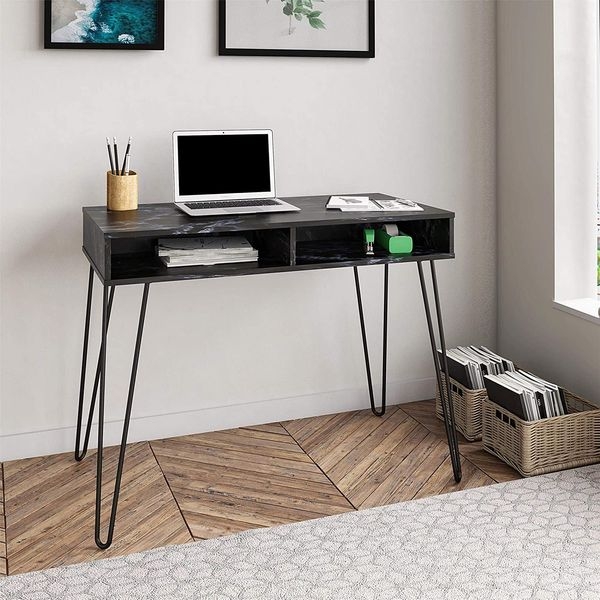 Writing Desk with Rounded Corners and Tapered Light Wood Legs