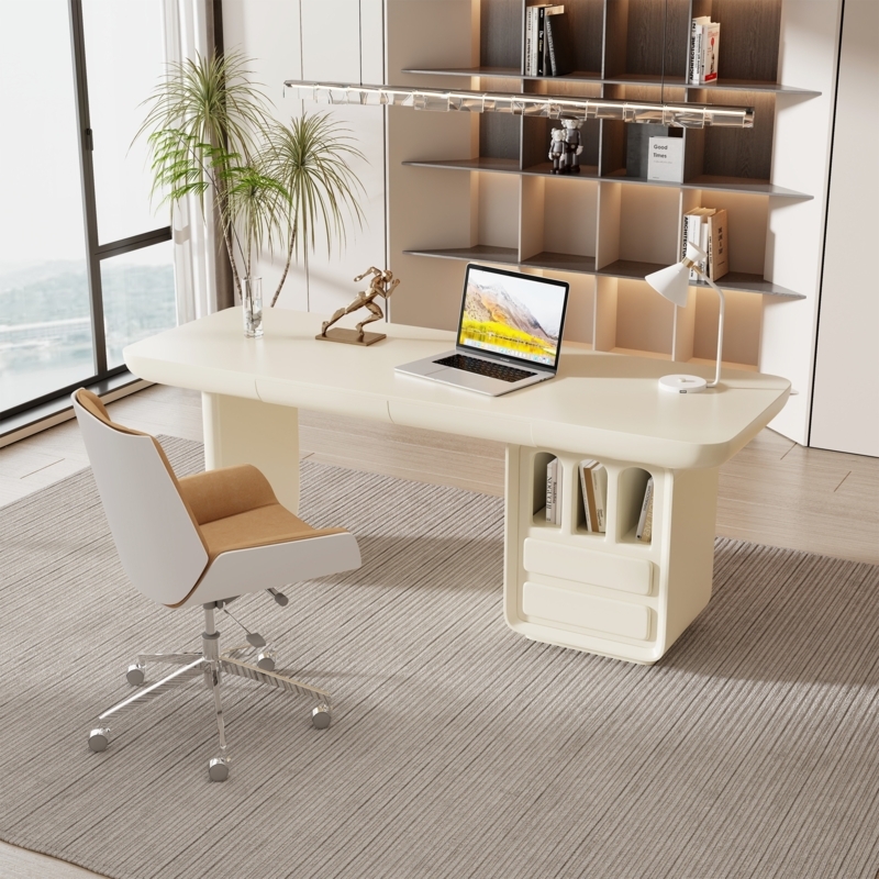 Writing Desk with Rounded Edges and Handleless Drawers