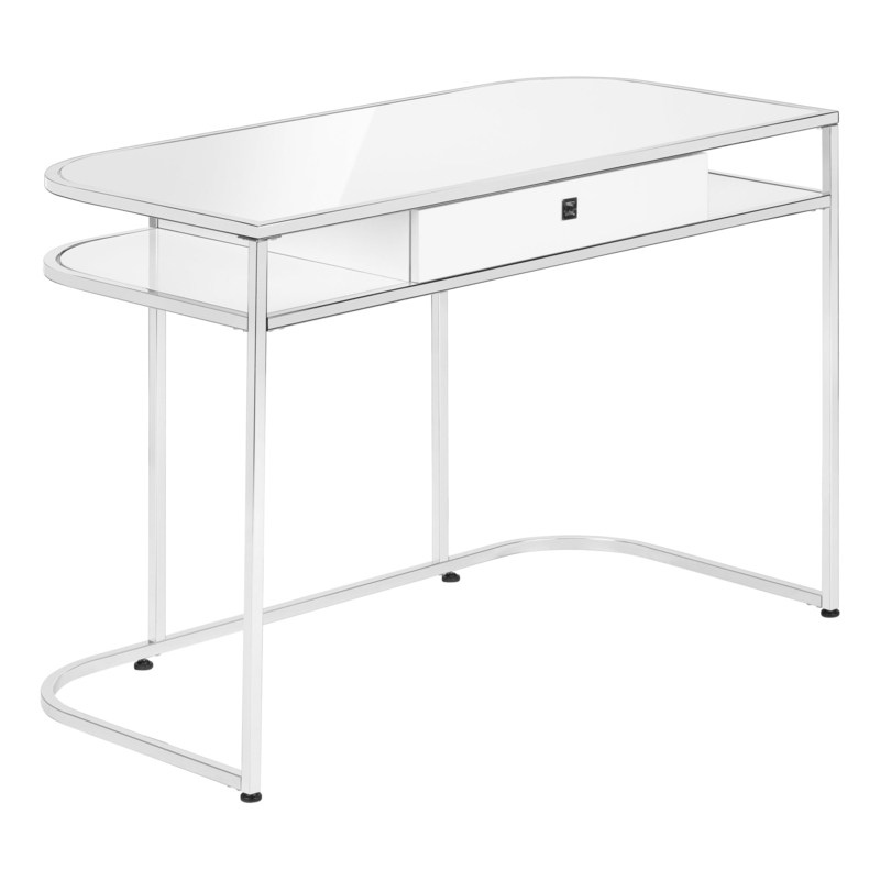 Writing Desk with Slim Profile, Curved White Top, and Chrome X-Legs
