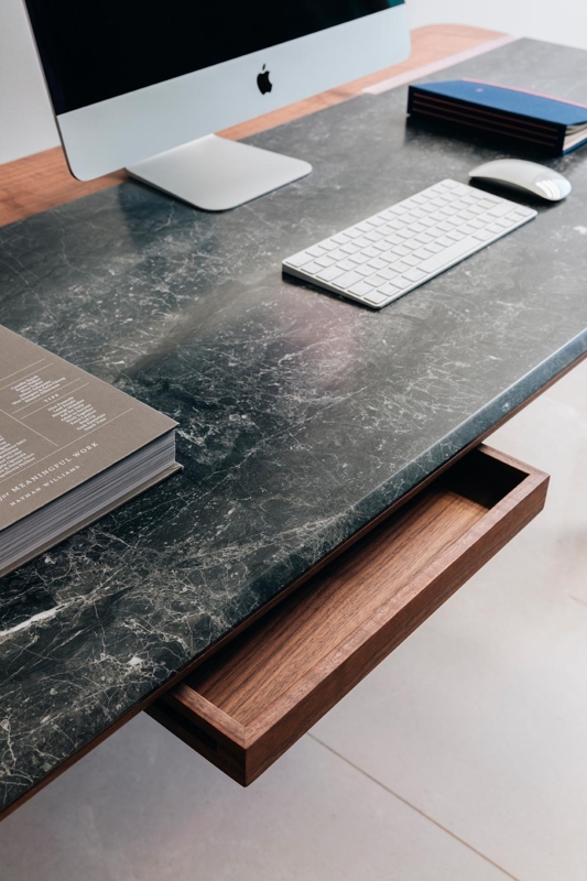 Writing Desk with Spider Grey Marble Top and Architectural Metal Base