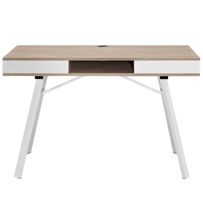 Writing Desk with Splayed Legs and Rounded Corners, Light Oak