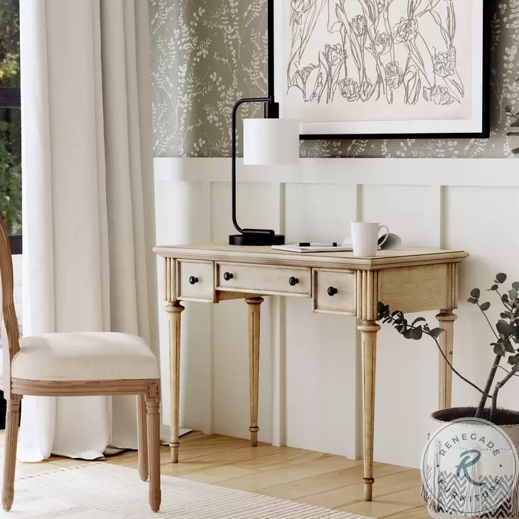 Writing Desk with Storage Gallery, Distressed Finish, and Turned Legs