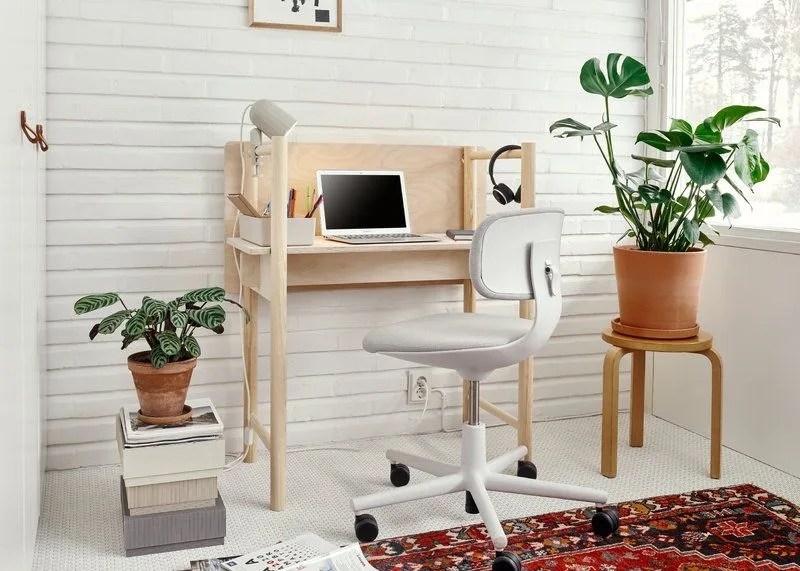 Writing Desk with Tapered Legs and Cutout Drawer Handle