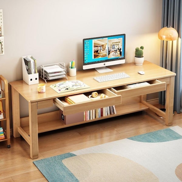 Writing Desk with Tapered Legs, Rounded Corners, and Storage Drawers