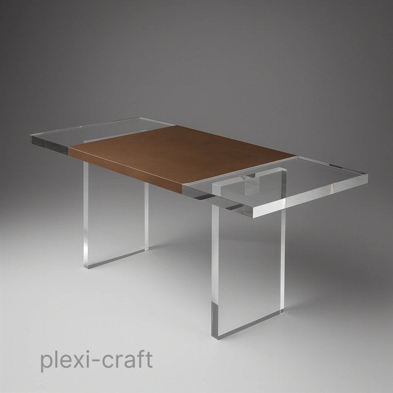 Writing Desk with Textured Leather-Like Top & Acrylic Slab Legs