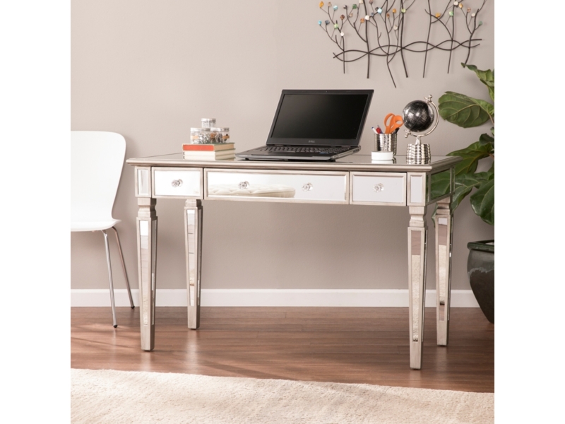 Writing Desk with Three Mirrored Drawers and Crystal-Style Knobs