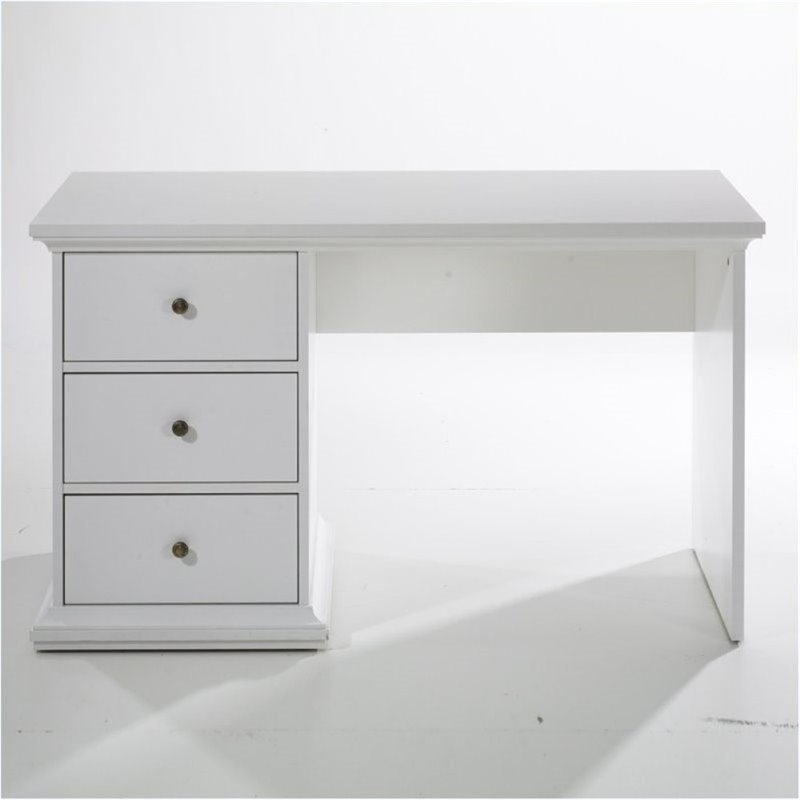 Writing Desk with Three Side Drawers and Metallic Bar Pulls