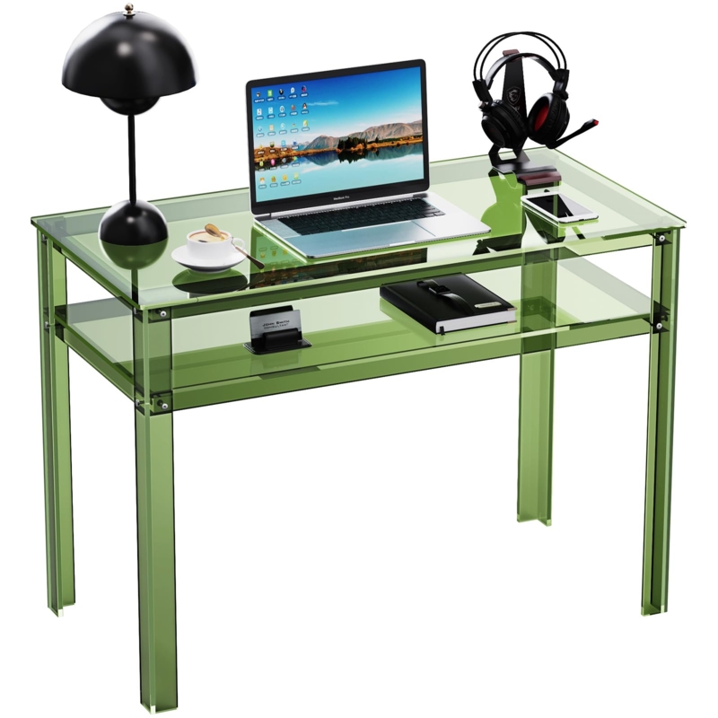 Writing Desk with Translucent Green Acrylic and Open Shelf
