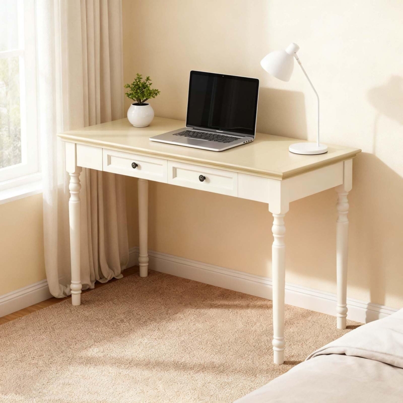 Writing Desk with Two-tone Finish, Fluted Legs, and Antique Hardware