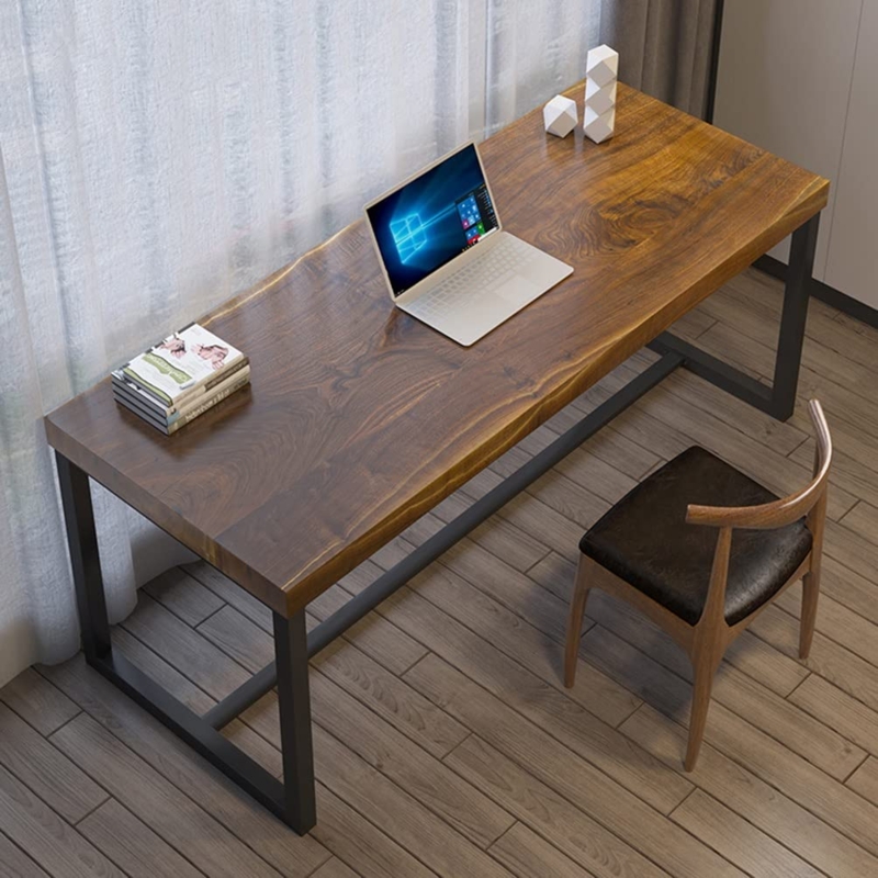Writing Desk with U-Shaped Legs and Thick Wood Top, Industrial Style.