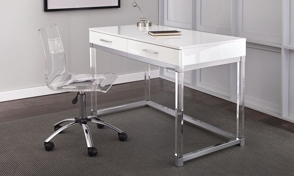 Writing Desk with White Top and Acrylic Sawhorse Legs